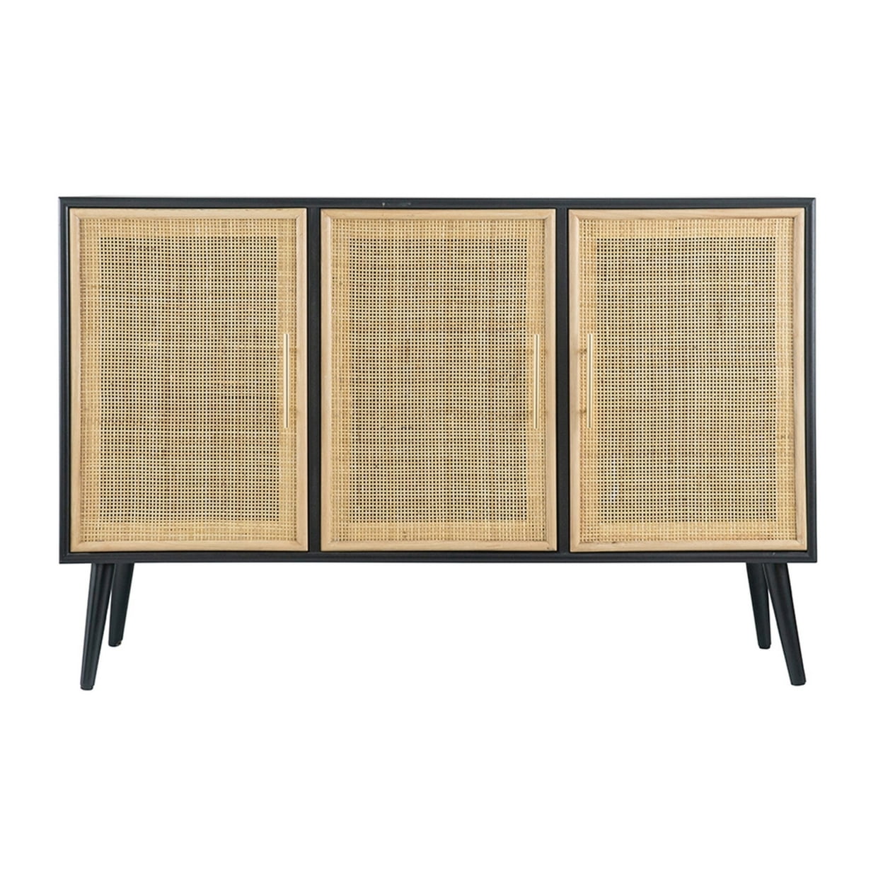 Dana 47 Inch TV Media Entertainment Center, Pine Wood, Rattan Doors, Black M7674
