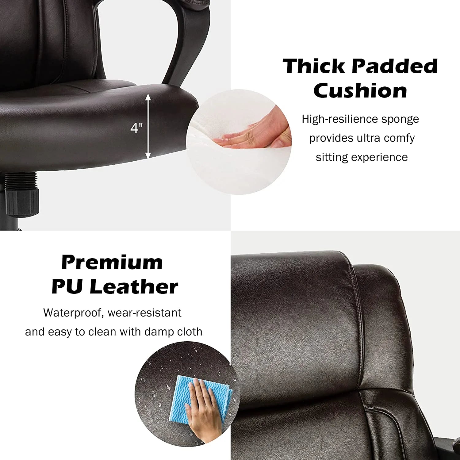 HJZBNONE Office Chair Leather Ergonomic Mid Back Computer Desk Chair Dark Brown N406