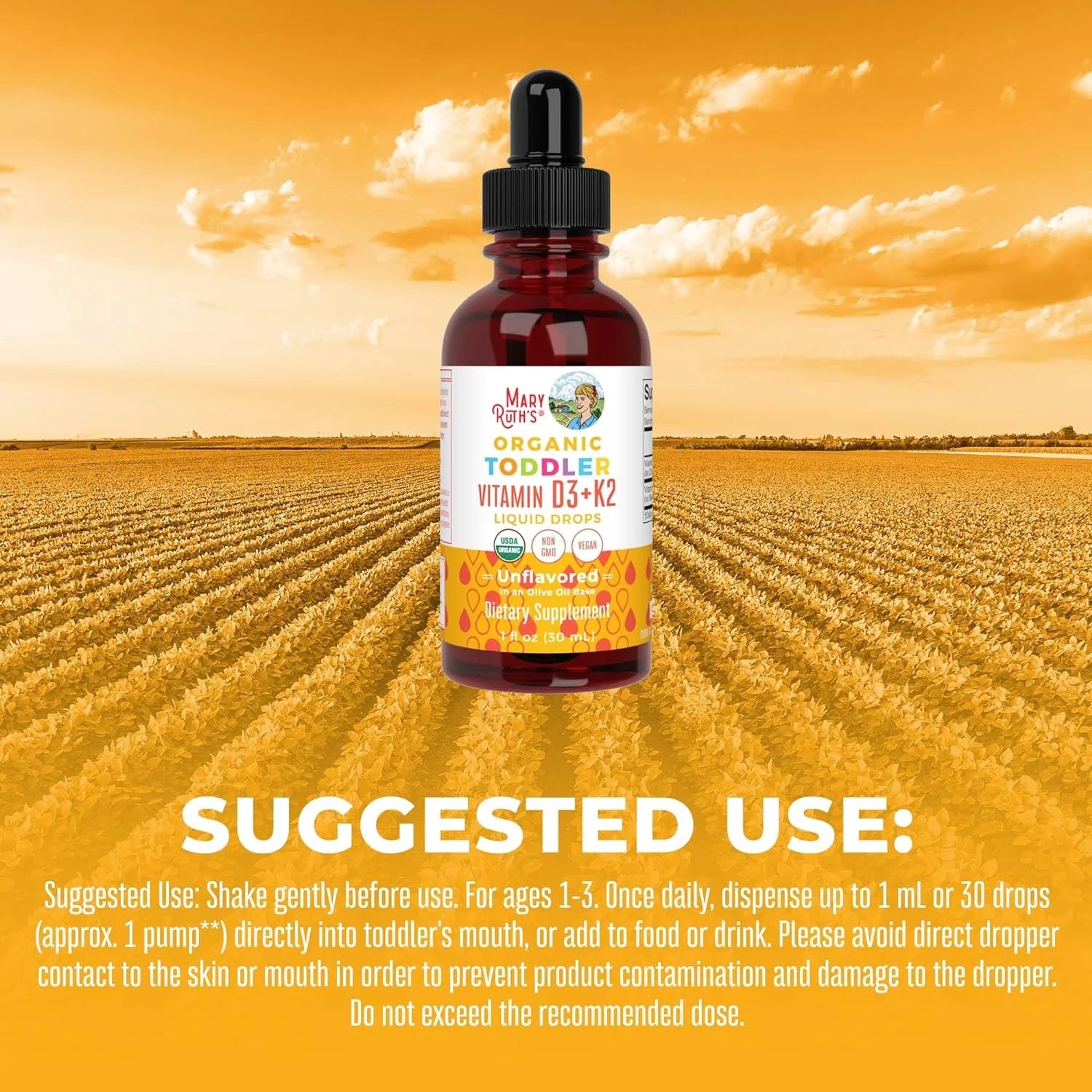 MaryRuth Organics Vitamin D3+K2 Liquid Drops, Unflavored, Vegan, 1 fl oz B498741