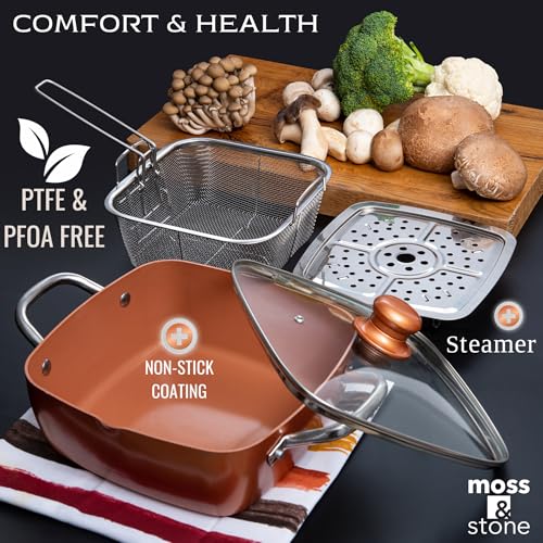 Moss & Stone Copper Chef 5-Piece Cookware Set, Non Stick Deep Frying Pan I72368
