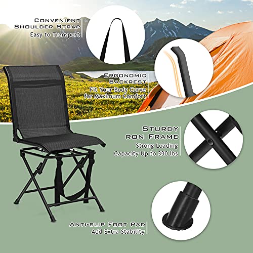 GYMAX Hunting Chair 360 Degree Swivel Folding Blind Chair with Carry Handle P607