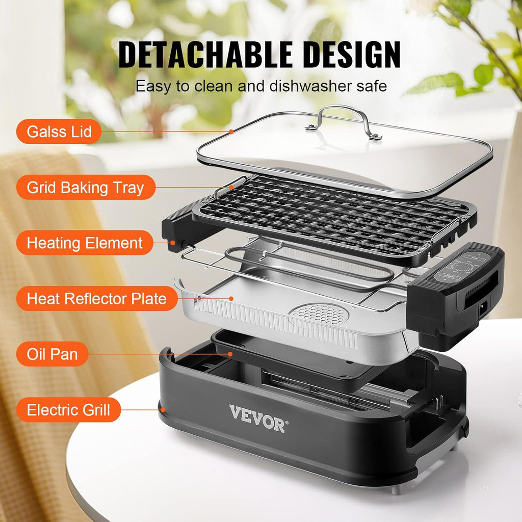 VEVOR Smokeless Indoor Grill, 1500W Electric BBQ with Non-Stick Surface Z788486