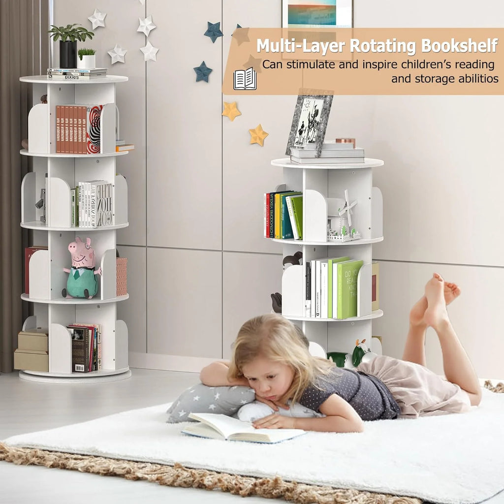 Rotating Bookshelf 4 Tier for Small Space, White H243684