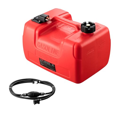 VEVOR Boat Marine Fuel Tank, 12 Gallon/55L, Portable Fuel Gas Tank for Outboard Engine Boats, Plastic Outboard Marine Boat Fuel Tank with Hose, Easy to Carry for Yacht, Fishing Boat, Deck Boat, Red