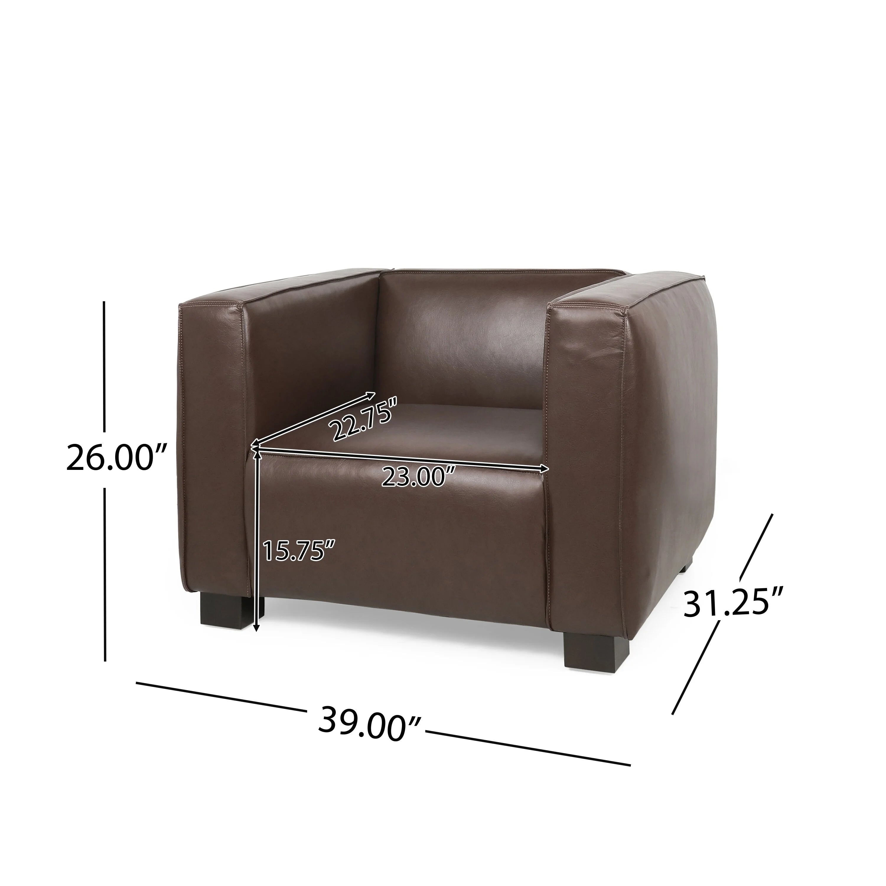 Christopher Knight Home Goyette Faux Leather 3 Piece Club Chair and Sofa Set, Cognac Brown/Dark Walnut Y271694