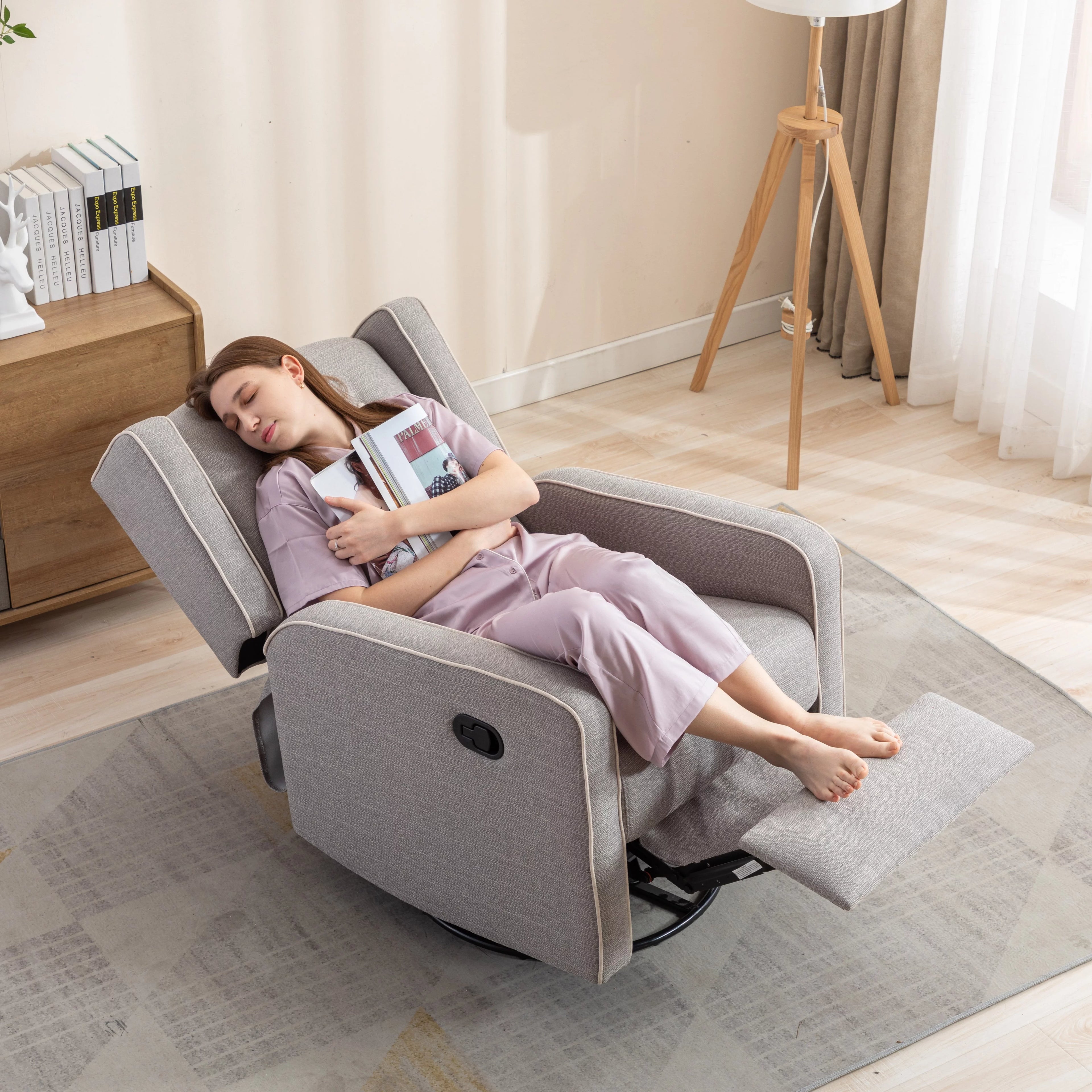 Bonzy Home Swivel Rocker Recliner Chair, Gray R713299