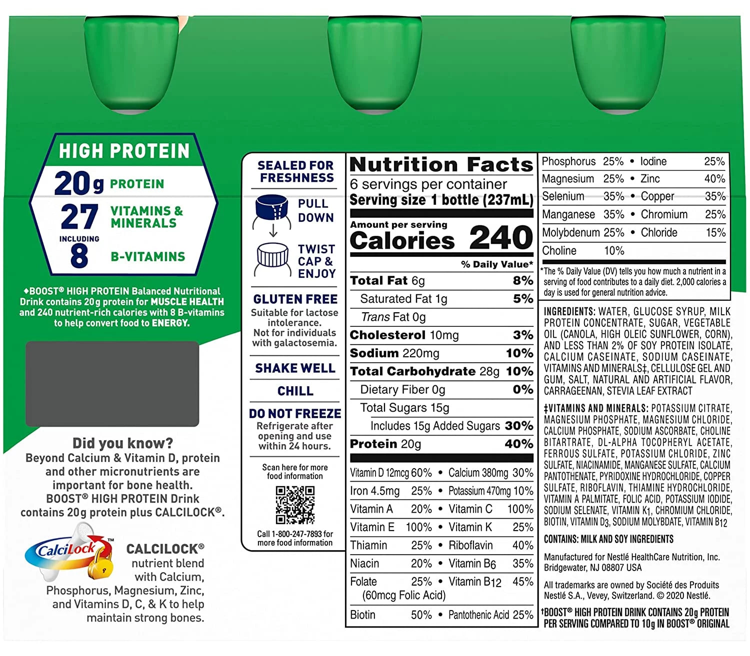 BOOST HIGH PROTEIN Creamy Strawberry 6 ct. - 8 fl. oz. Bottles (Pack of 3) Y70203