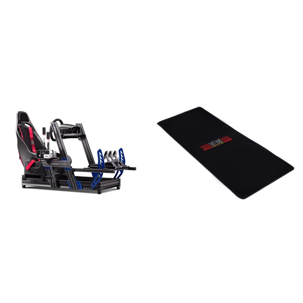Next Level Racing F-GT Elite Formula and GT Aluminum Profile Simulator Cockpit iRacing Edition (NLR-E012) - PC and Next Level Racing Floor Mat (NLR-A005)