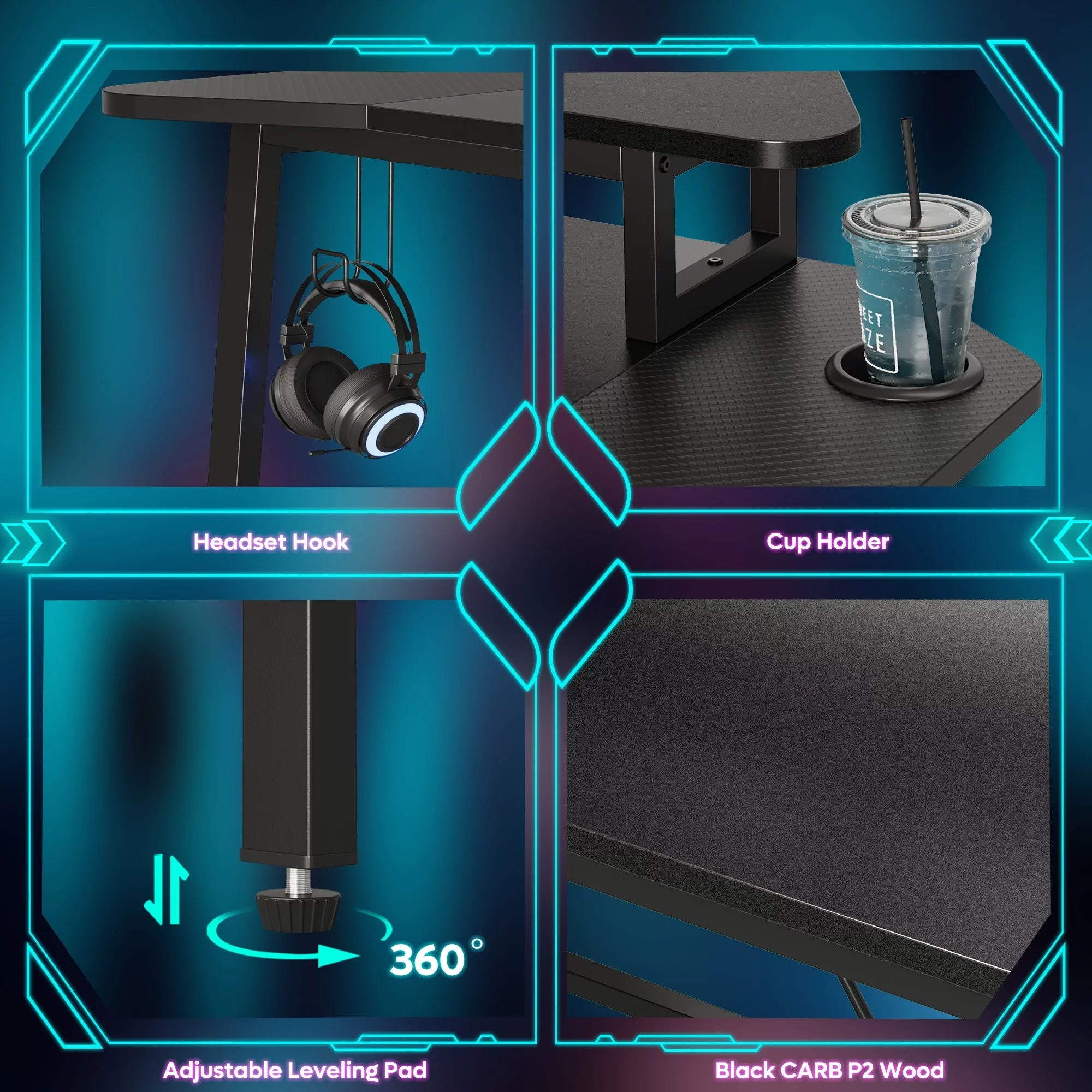 Bestier Gaming Desk 50 Inch PC Computer Desk with LED Lights, Black K61229