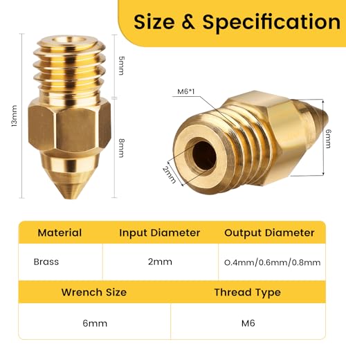 Volcano Nozzles 3D Printer Brass Nozzle Kit 0.4mm-0.8mm with Storage Box E5523
