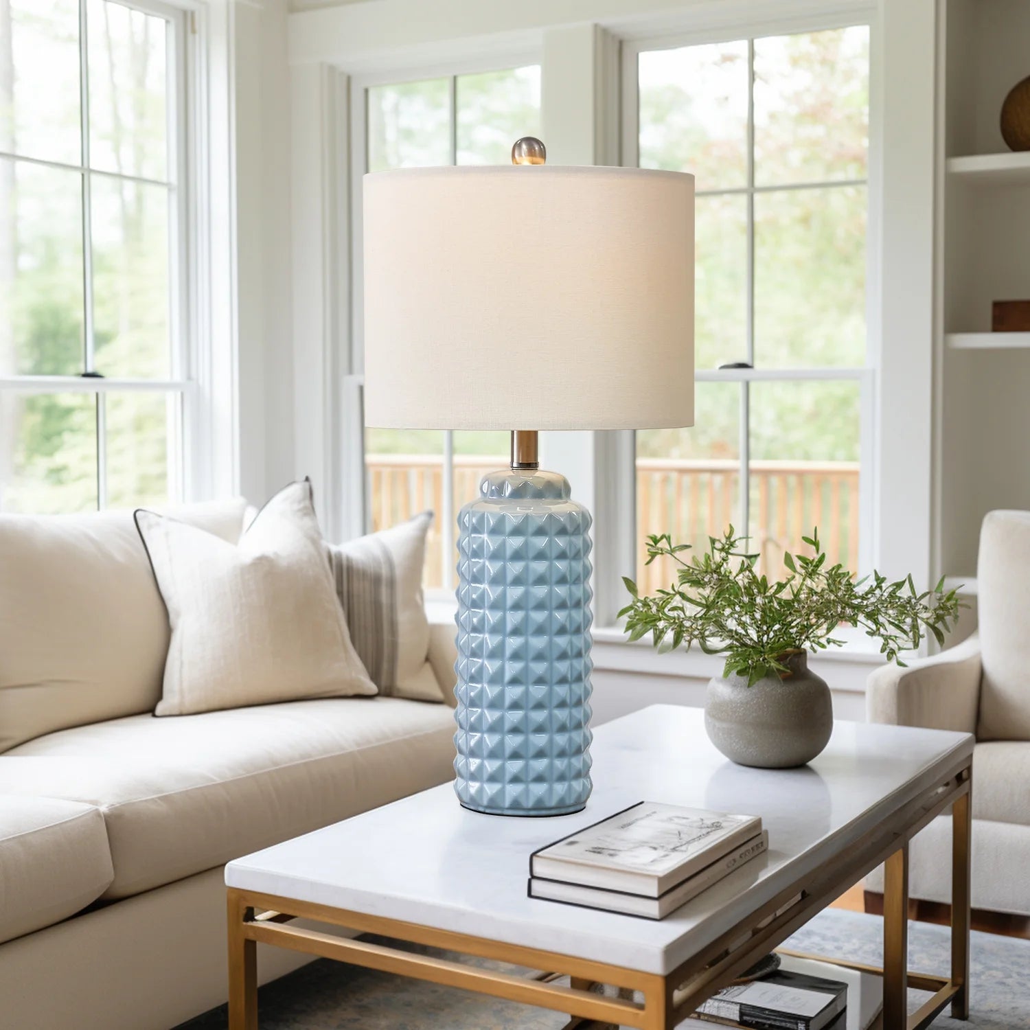 Oneach Ceramic Table Lamp Set of 2 Light Blue 24.5" for Living Room Bedroom K1744