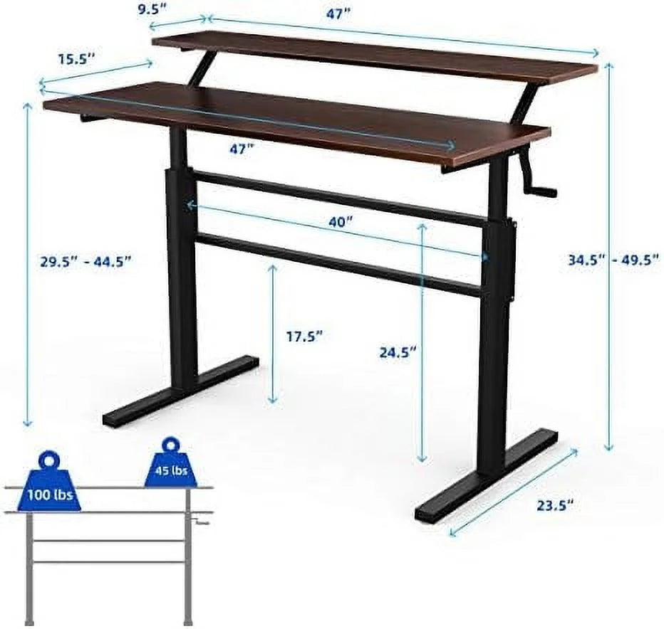 HJZBNONE Standing Desk 2-Tier Adjustable Computer Workstation with Monitor Stand, Brown U316573