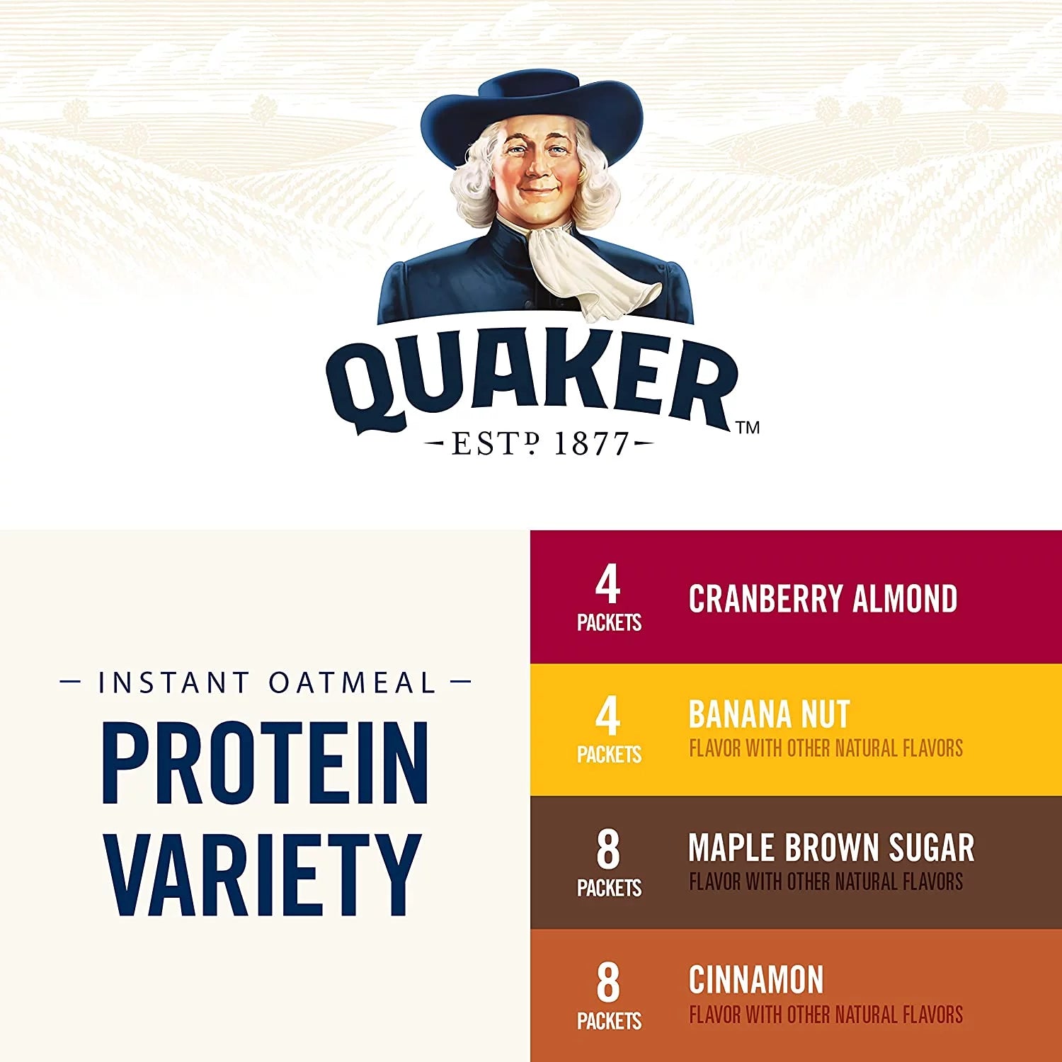 Quaker Instant Oatmeal Protein 4 Flavor Variety Pack, 24 Count V726529