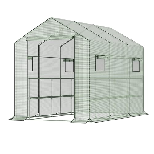 Walk-in Greenhouse 56x28x76 inch with Roll-Up Zipper and Shelves Z47335