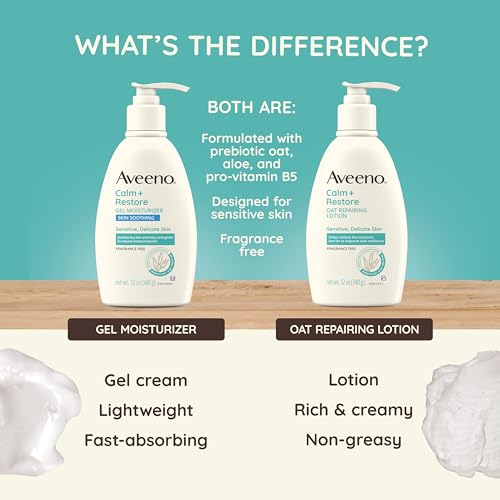 Aveeno Calm + Restore Body Moisturizer Gel for Sensitive Skin, Fragrance Free, 12 OZ V2476
