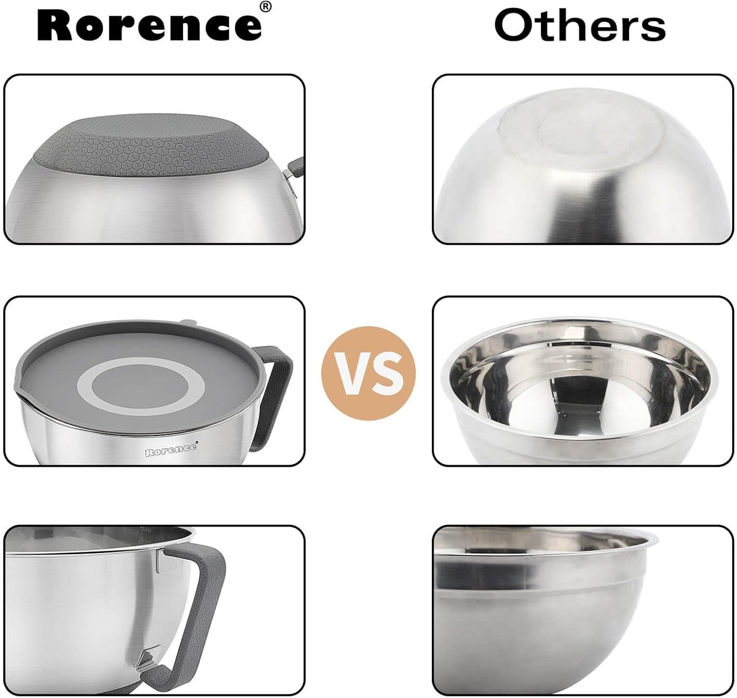 Rorence Mixing Bowls Set of 3 Stainless Steel with Pour Spout and Lid X2154
