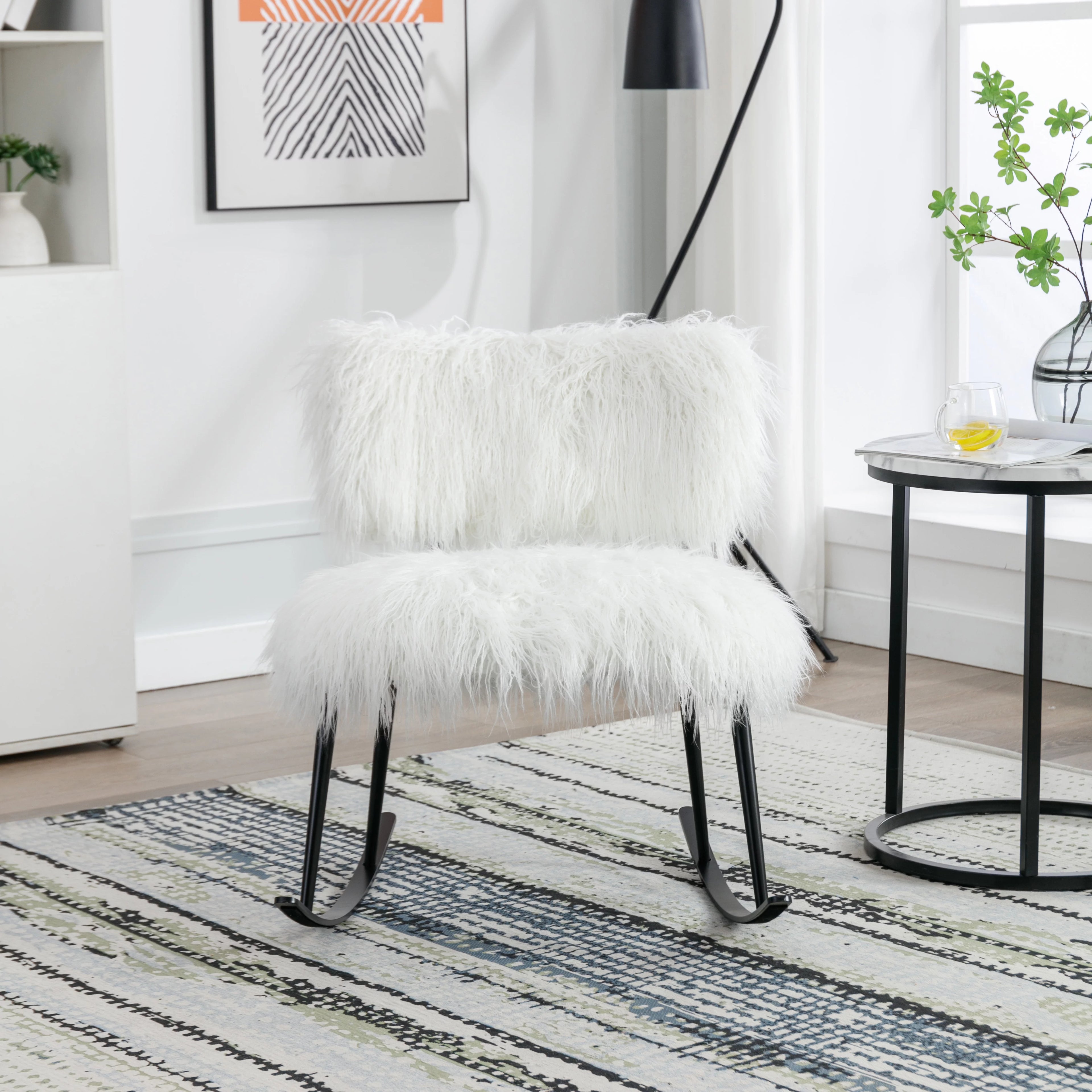 paproos 25.2'' Wide Faux Fur Plush Nursery Rocking Chair for Baby, White H771