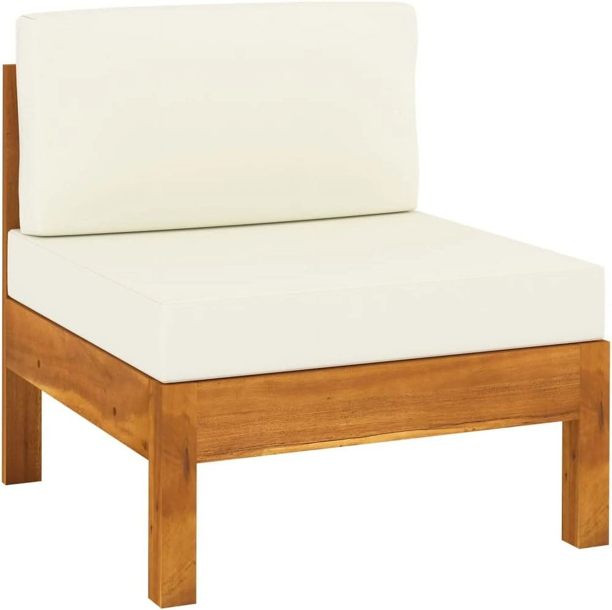 6 Piece Patio Lounge Set with Cream White Cushions Acacia Wood Outdoor Table U381
