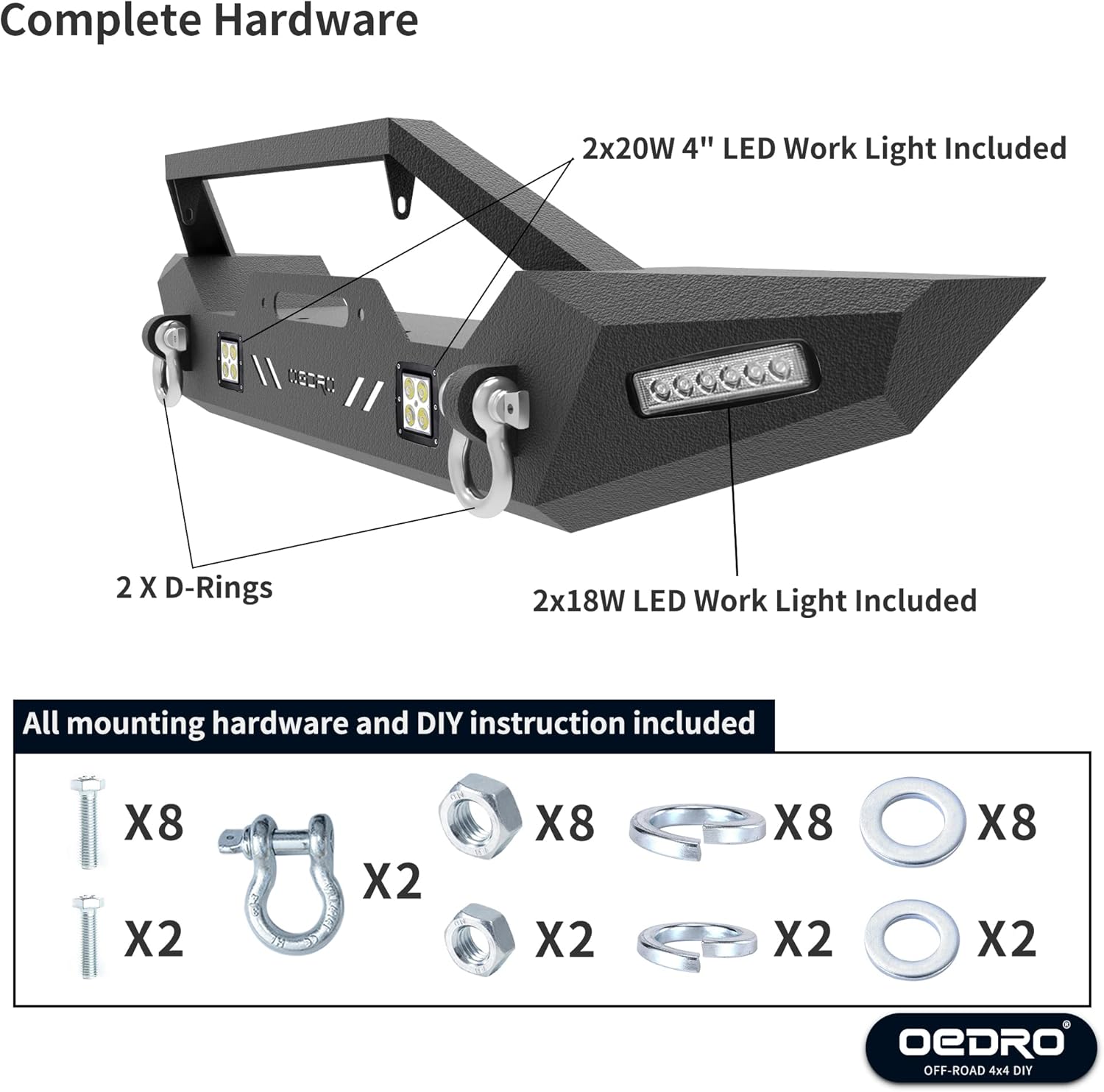 OEDRO Front Bumper for Jeep Wrangler JL & Gladiator with Winch Plate and LED Lights P686