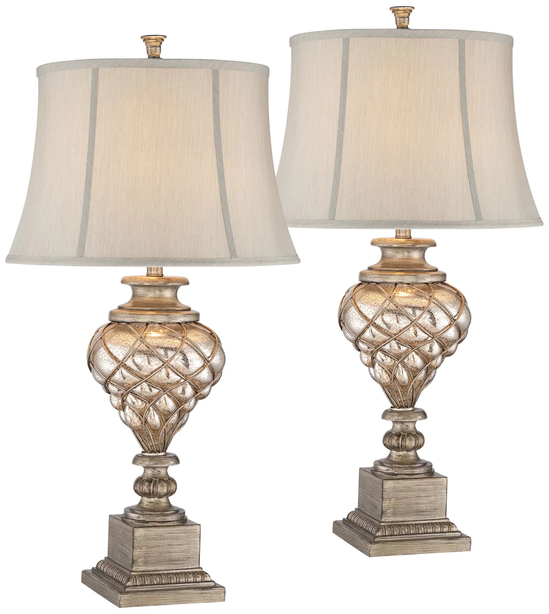 Barnes and Ivy Luke 33 3/4" Tall Traditional End Table Lamps Set of 2, Gold Silver Finish N5546