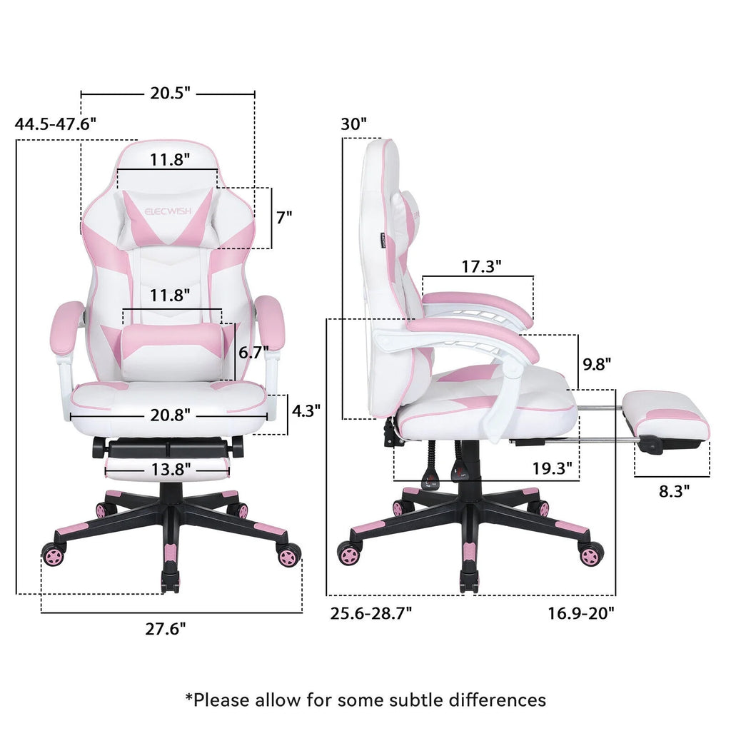 ELECWISH Gaming Chair Adjustable Lumbar Support Swivel Office Chair, Pink T526