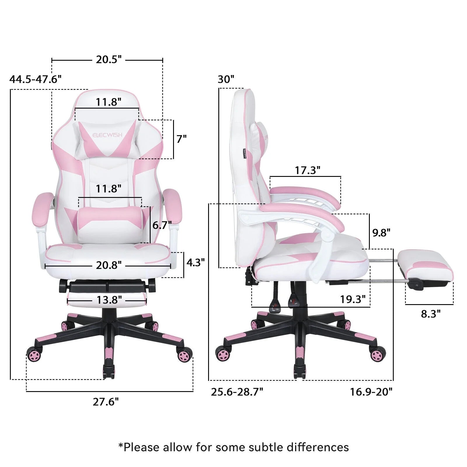ELECWISH Gaming Chair Adjustable Lumbar Support Swivel Office Chair, Pink T526