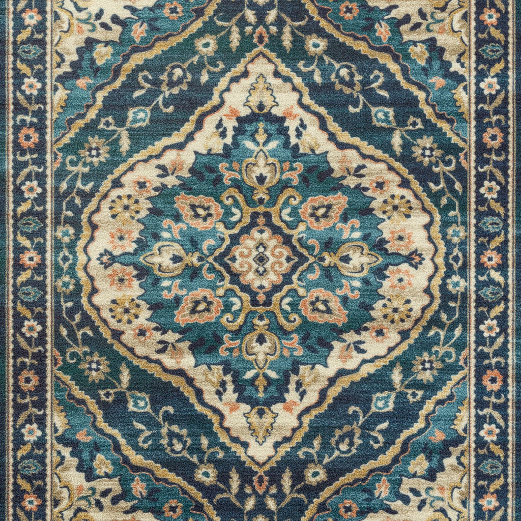 Mainstays Traditional Persian Teal Blue Print Indoor Area Rug 7x10 A4766