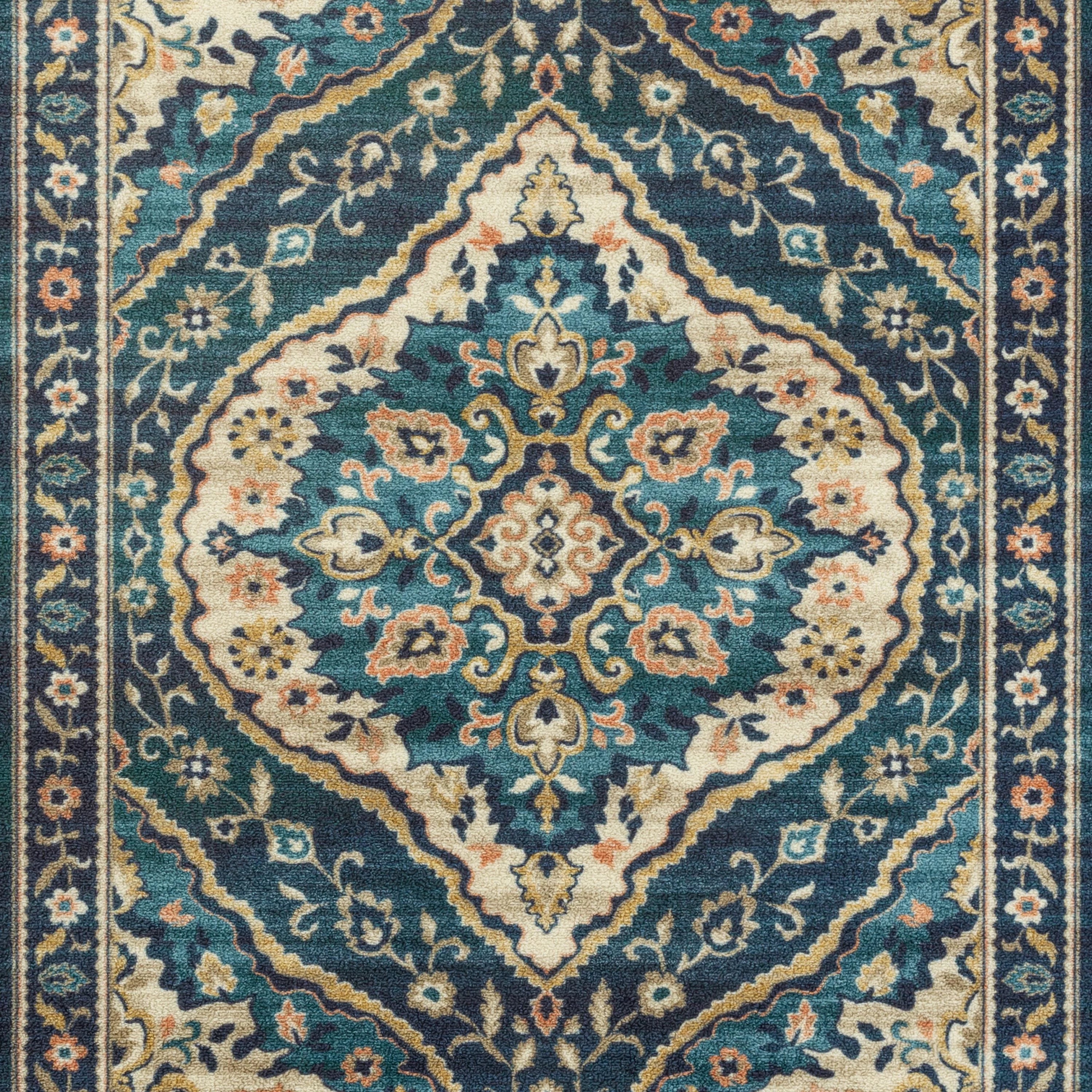 Mainstays Traditional Persian Teal Blue Print Indoor Area Rug 7x10 A4766