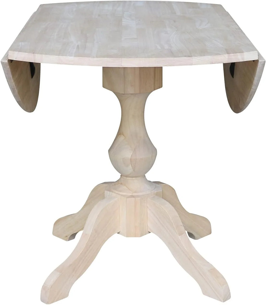 Round Dual Drop Leaf Pedestal Dining Table, Unfinished X20489