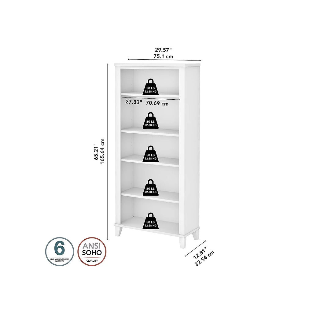 Bush Furniture Somerset 5 Shelf Tall Bookcase White U387859