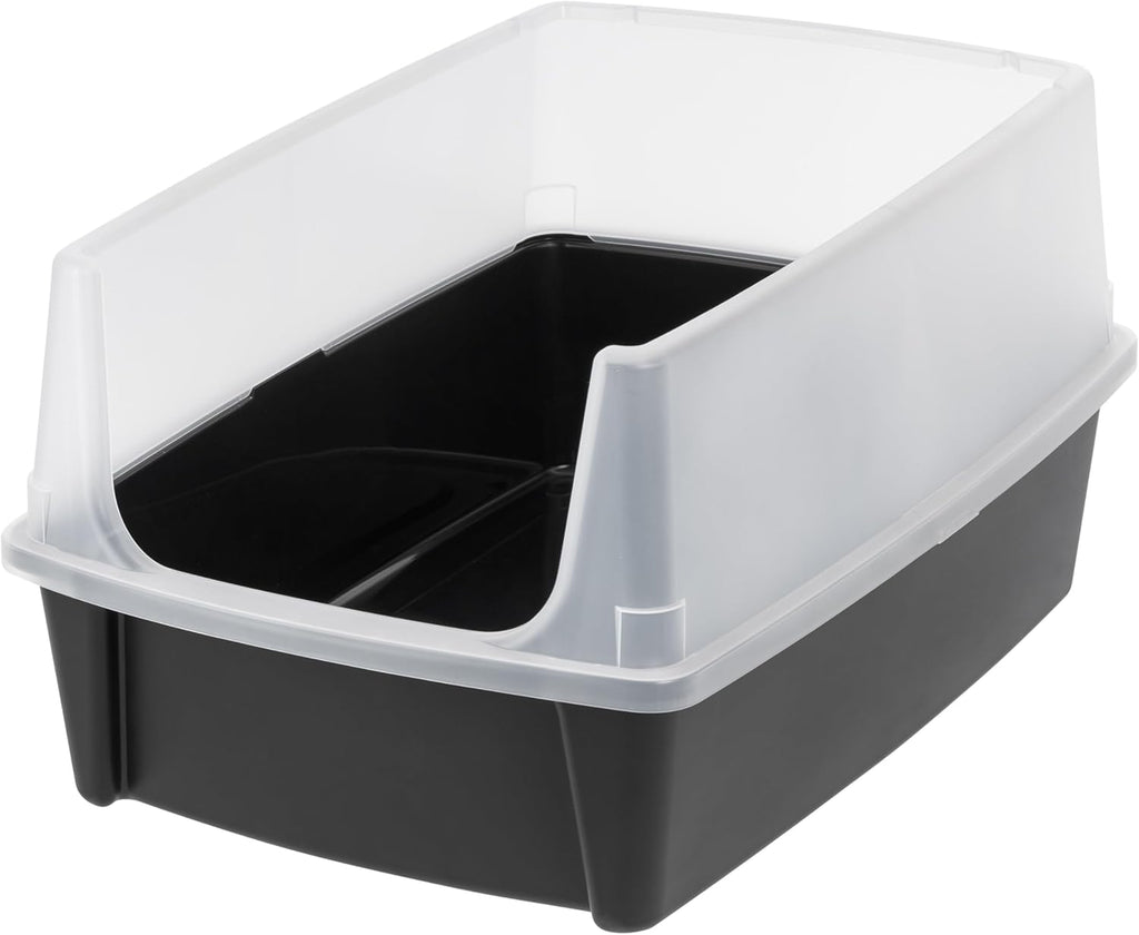 IRIS USA Extra Large Cat Litter Box with Scatter Shield, Open Top, Black R559647
