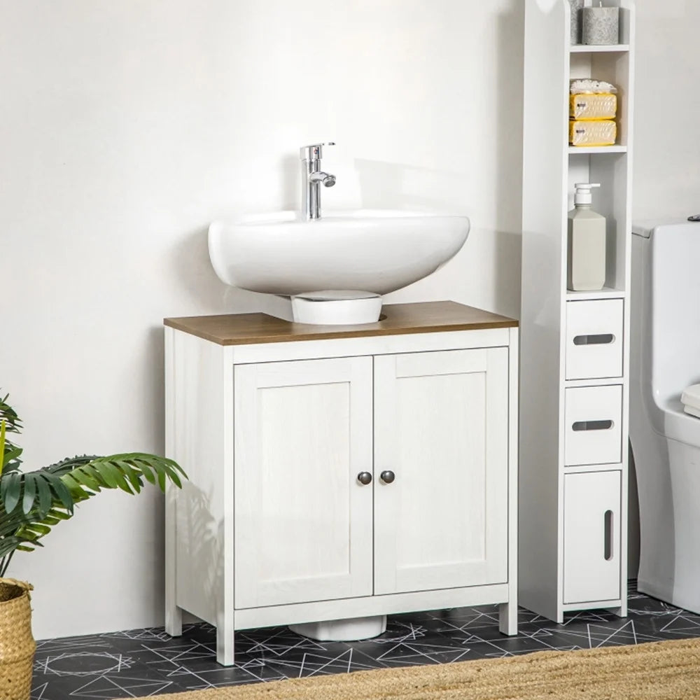 Pedestal Sink Storage Cabinet, Double Doors, Antique White, Walnut I9768