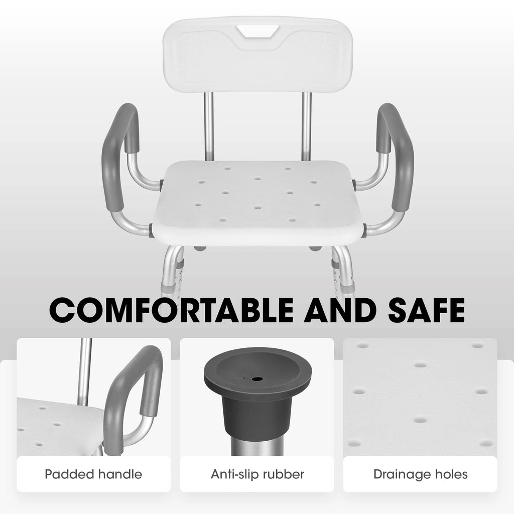 MaxKare Shower Chair with Back and Padded Armrests, Adjustable Height P89849