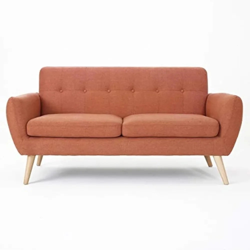 Mid-Century Modern Petite Fabric Sofa Burnt Orange Z822