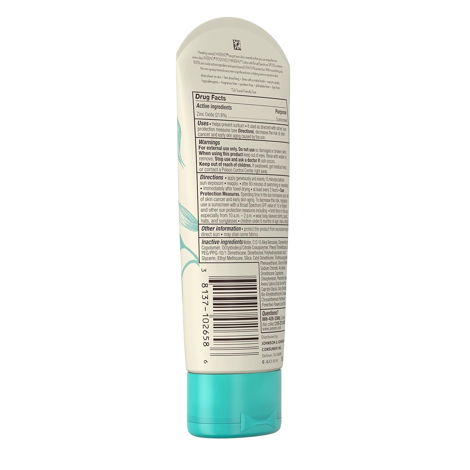 Aveeno Positively Mineral Sensitive Skin Sunscreen Lotion SPF 50, Unscented, 3 Fl Oz O90324