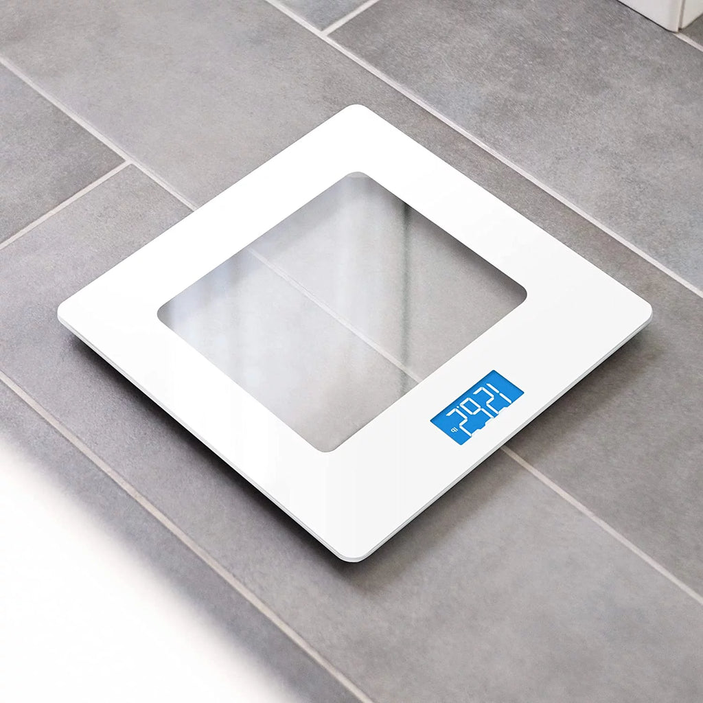 Greater Goods Digital Bathroom Scale, White Glass Body Weight Scale J41939