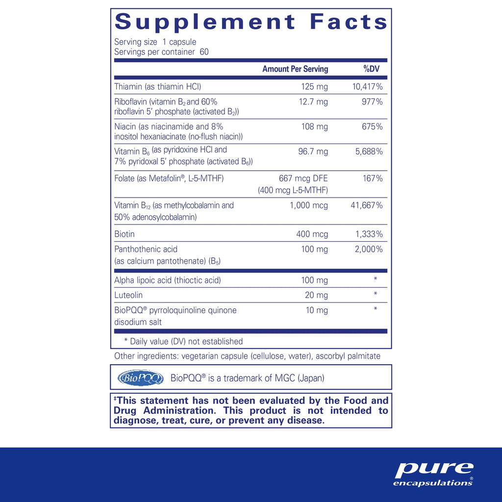 Pure Encapsulations Ultra B-Complex with PQQ, 60 Capsules R239745