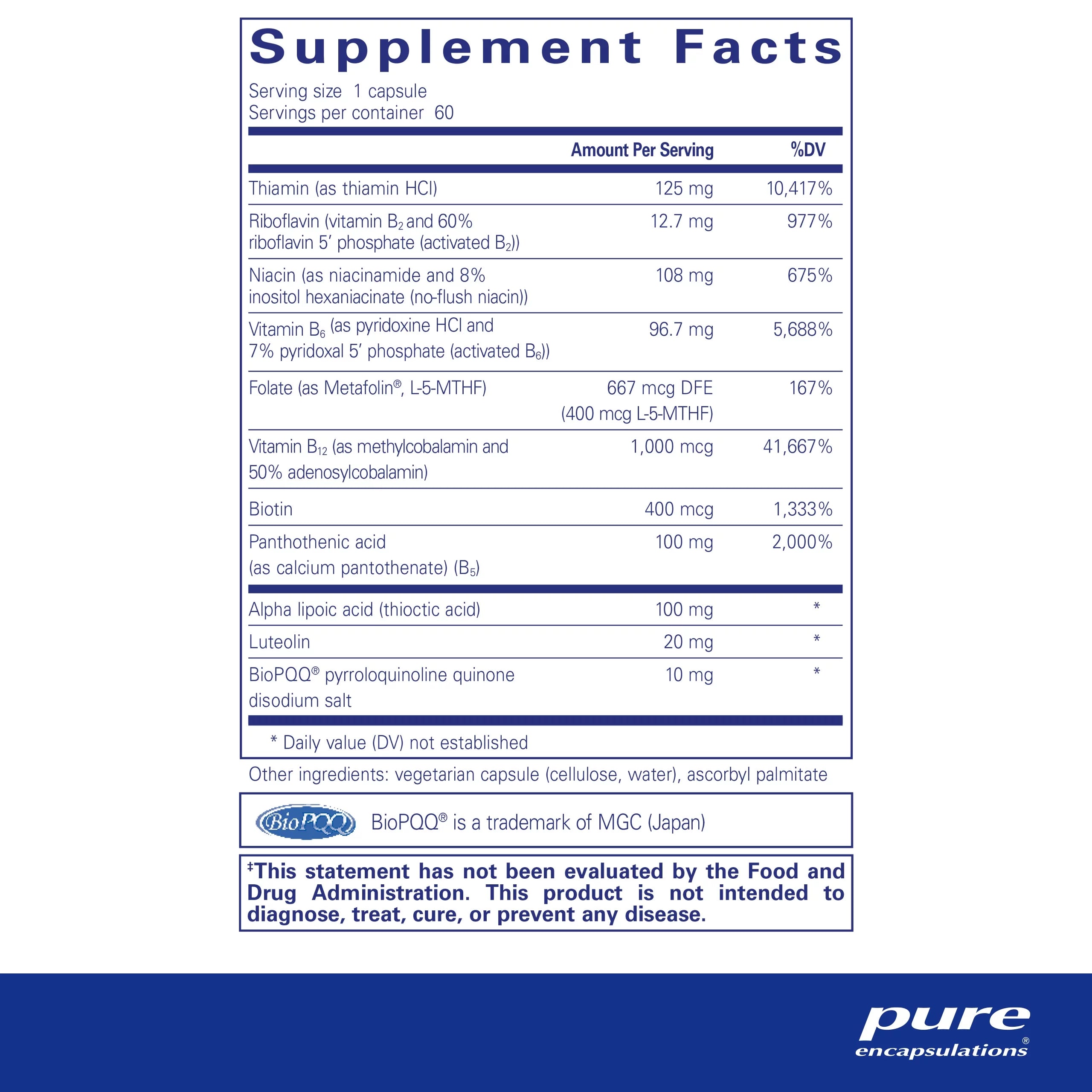 Pure Encapsulations Ultra B-Complex with PQQ, 60 Capsules R239745