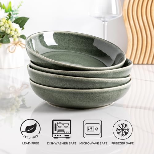 AmorArc 8.5" Ceramic Pasta Bowl Set of 6, Ocean Blue, Microwave Safe Y95074
