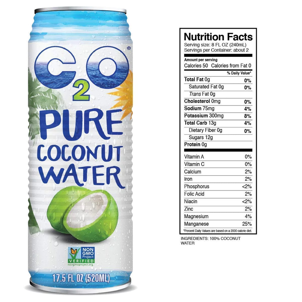 C2O Pure Coconut Water, No Added Sugar, 17.5 FL OZ (Pack of 12) D829