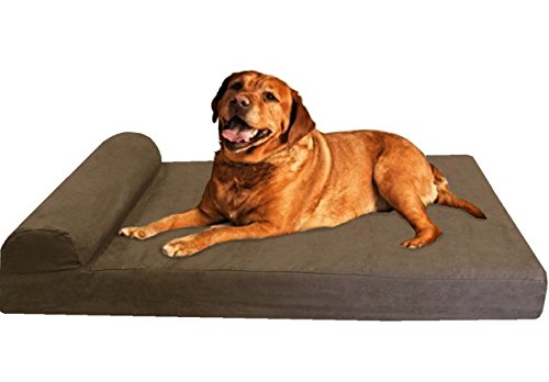 Dogbed4less Premium HeadRest Pillow Orthopedic Cool Memory Foam Dog Bed for Large Dogs, Waterproof Lining with Washable Suede Brown Cover, Extra Large 47X29