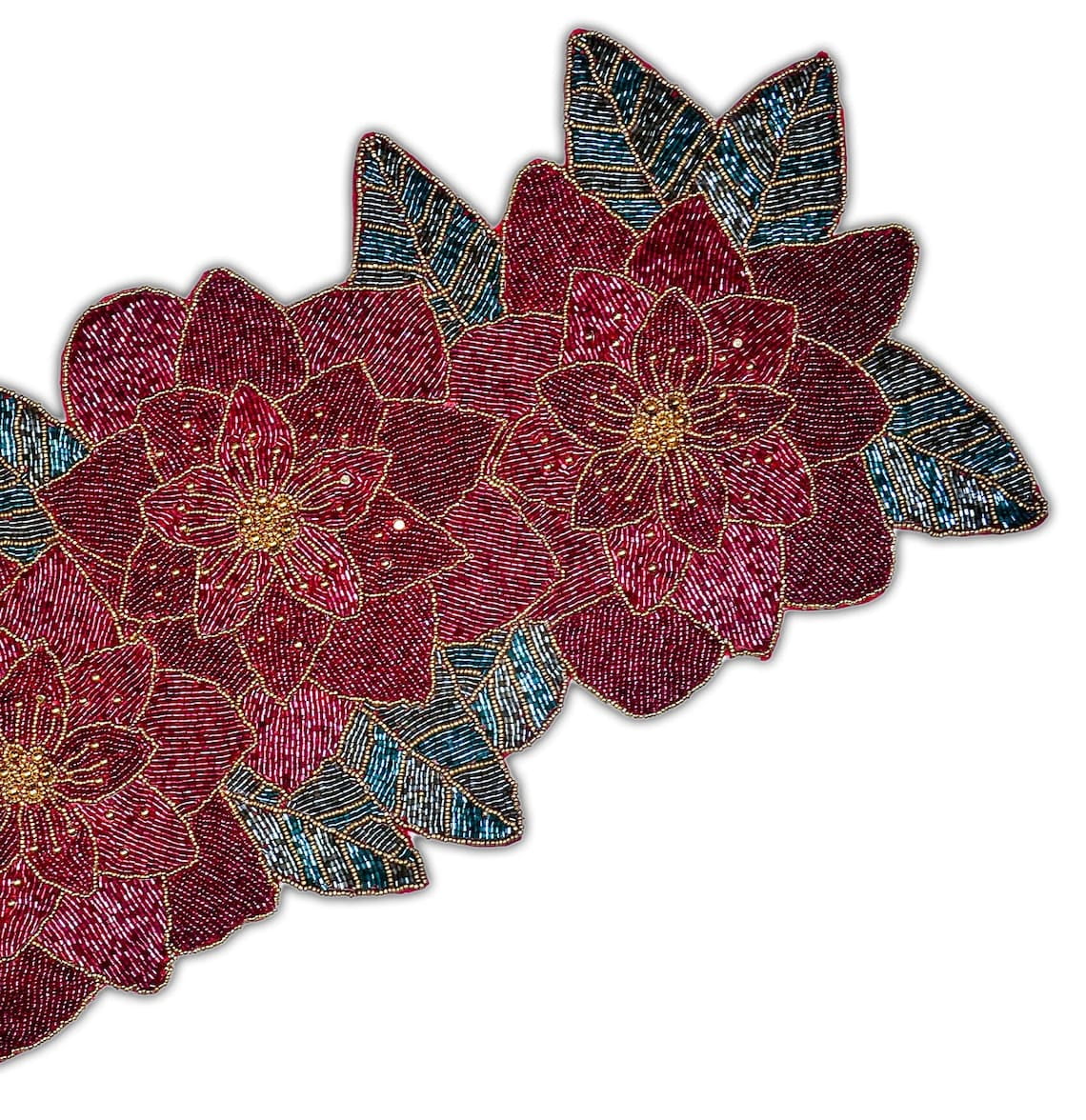 Handmade Beaded Christmas Floral Table Runner 13x36 Inch H72904