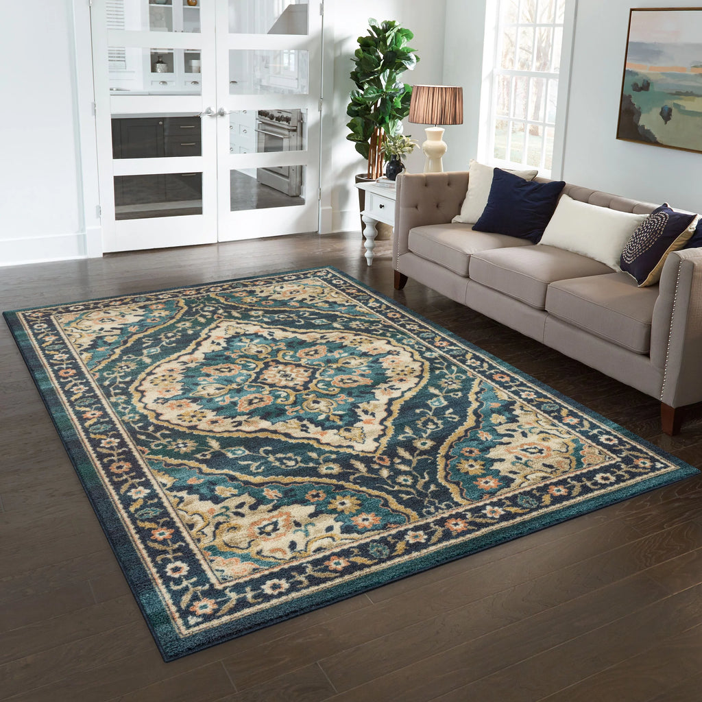 Mainstays Traditional Persian Teal Blue Print Indoor Area Rug 7x10 A4766