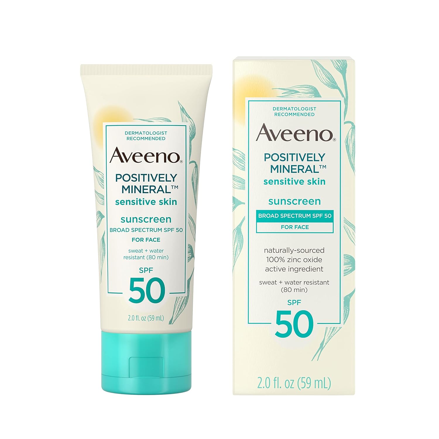 Aveeno Positively Mineral Sensitive Skin Daily Sunscreen Lotion SPF 50, 2 fl oz A358