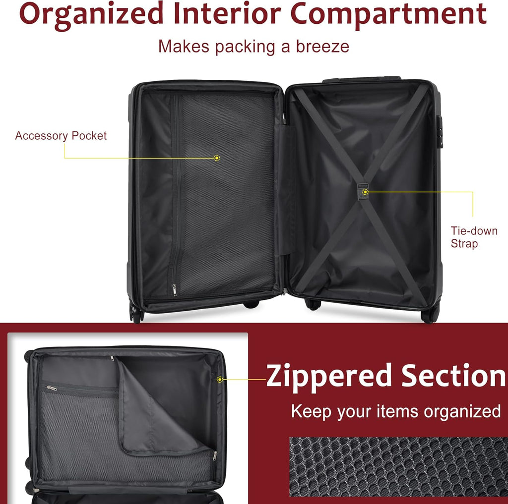 Flieks 3 Piece Luggage Set, Lightweight Hardshell Spinner, TSA Lock, Red L18160