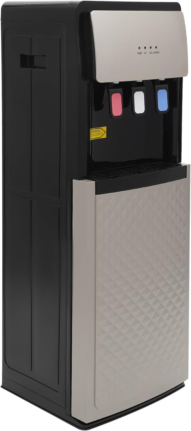 Bottom Loading Water Cooler Dispenser Hot Cold with Storage Cabinet Child Safety Lock Silver Grey P503862