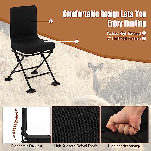 Goplus Hunting Chair 360° Swivel Folding Deer Hunting Chair with Padded Cushion, Black F10718