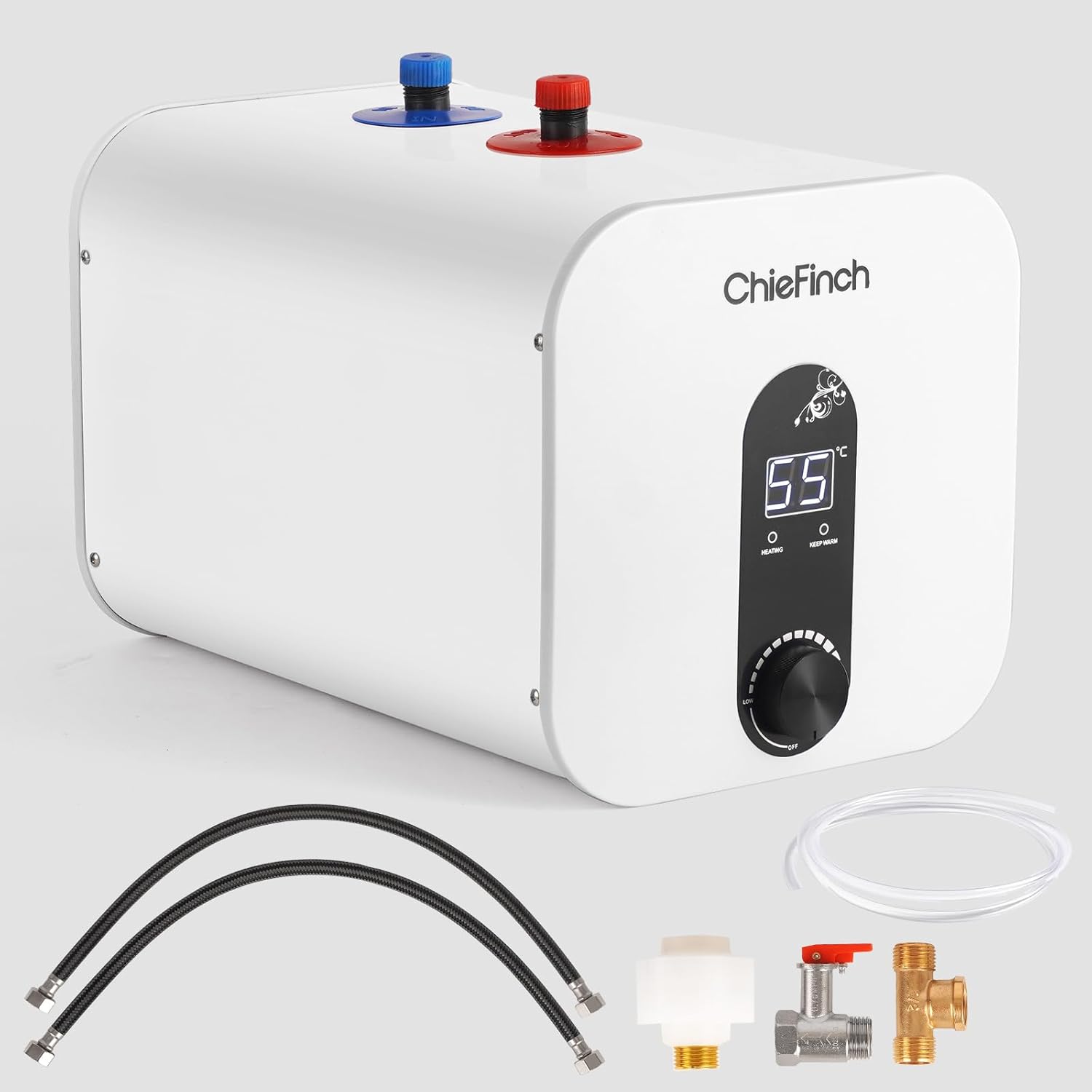 Mini-Tank Electric Under Sink Water Heater 2.6 Gallon Point of Use Instant Electric On Demand Hot Water Heater for Kitchen Counter Rv Tr Trailer, 110V/120V 1500W, White, DSZF-10