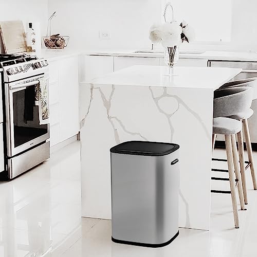 60L Dual Trash Can and Recycling Bin, Stainless Steel, Open Top O1697