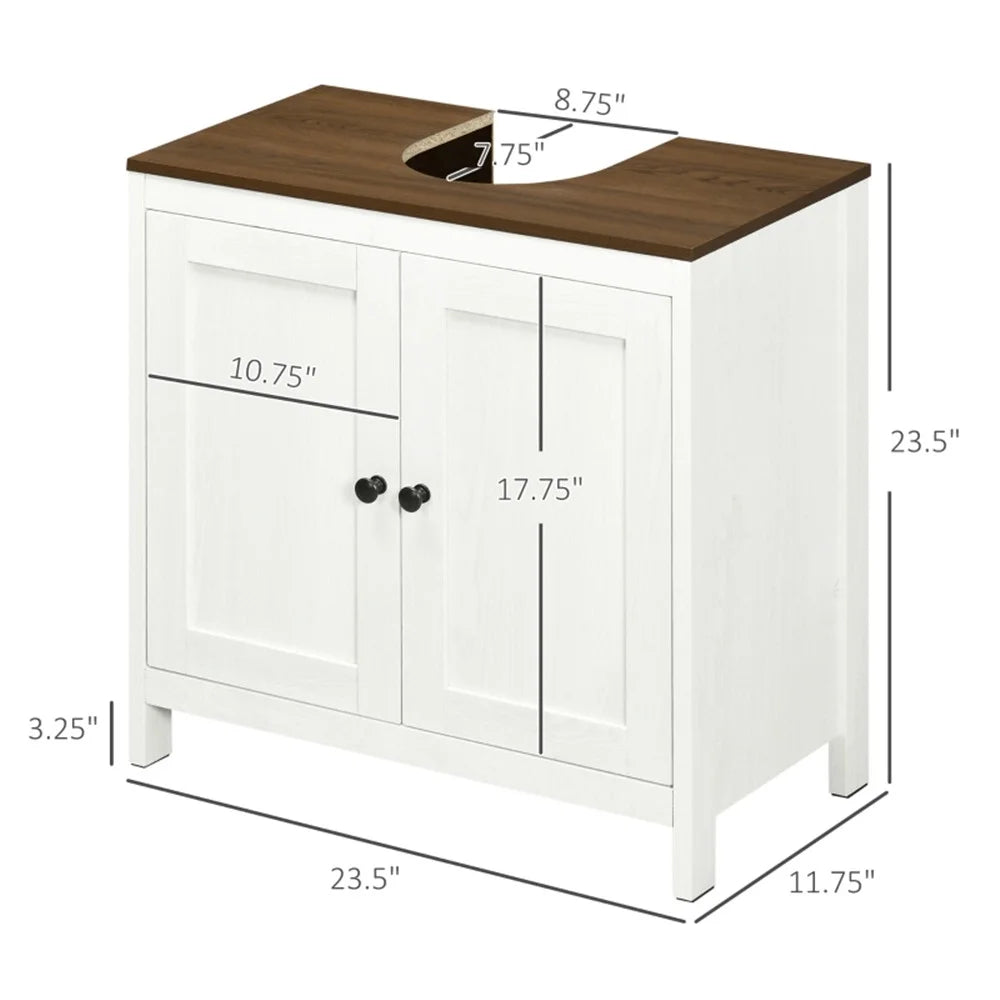 Pedestal Sink Storage Cabinet, Double Doors, Antique White, Walnut I9768